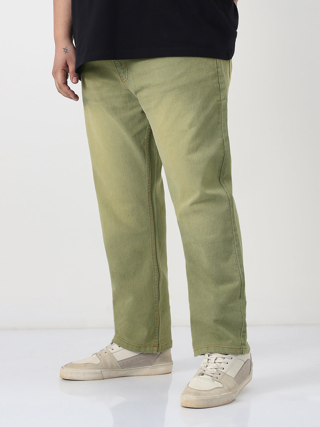 Plus Men's Ice Grey Straight Fit Heavy Washed Jeans Stretchable