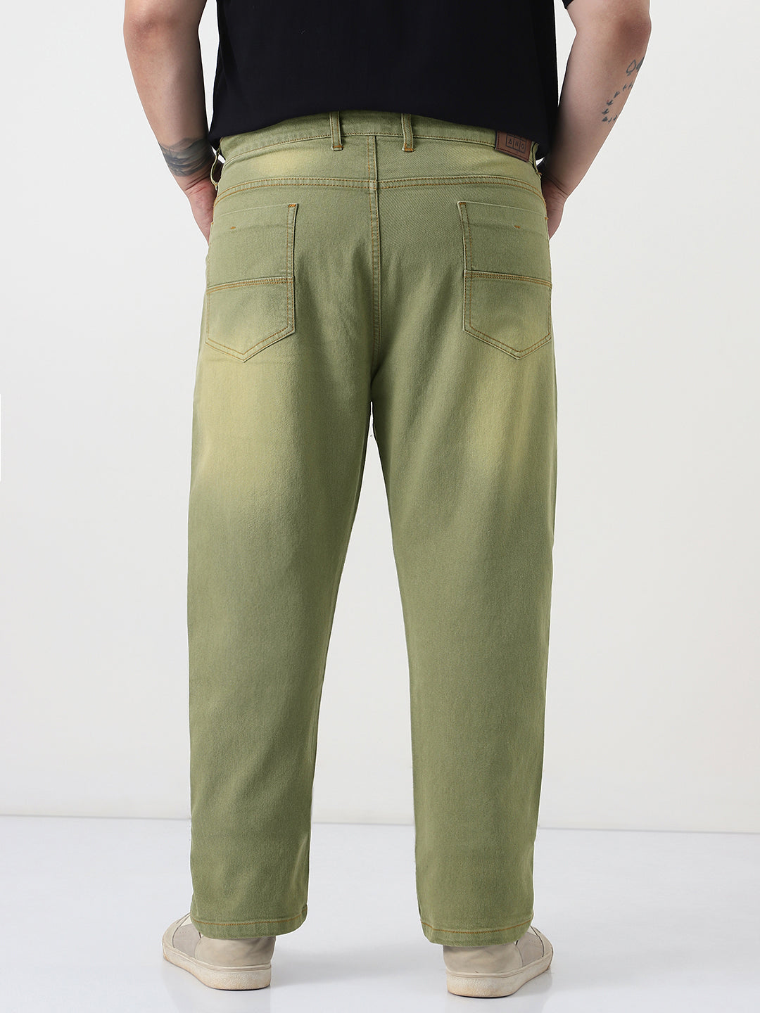 Plus Men's Ice Grey Straight Fit Heavy Washed Jeans Stretchable