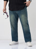 Plus Men's Light Blue Straight Fit Heavy Washed Jeans Stretchable