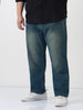 Plus Men's Light Blue Straight Fit Heavy Washed Jeans Stretchable