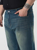 Plus Men's Light Blue Straight Fit Heavy Washed Jeans Stretchable