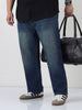 Plus Men's Blue Straight Fit Heavy Washed Jeans Stretchable