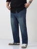 Plus Men's Blue Straight Fit Heavy Washed Jeans Stretchable