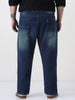 Plus Men's Blue Straight Fit Heavy Washed Jeans Stretchable