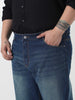 Plus Men's Blue Straight Fit Heavy Washed Jeans Stretchable