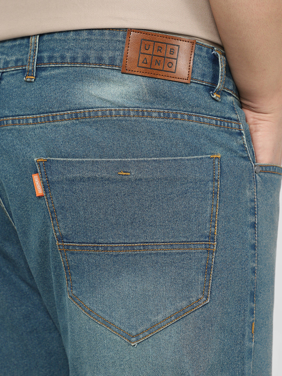 Plus Men's Light Blue Straight Fit Washed Jeans Stretchable