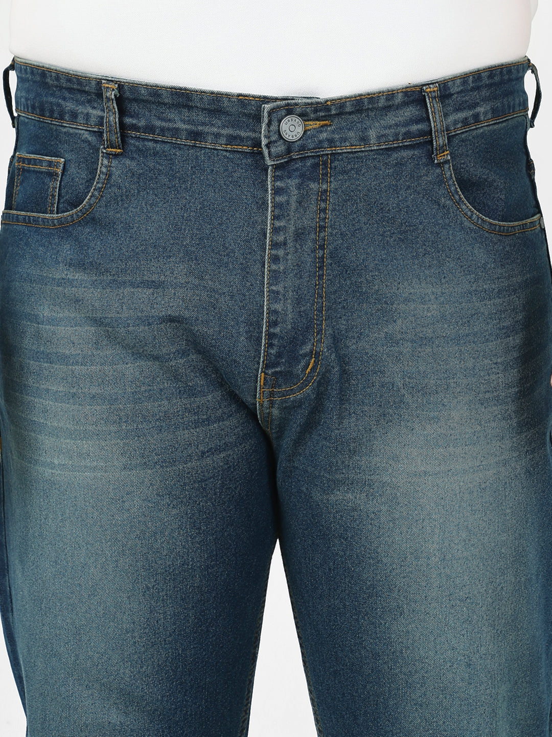 Plus Men's Blue Straight Fit Washed Jeans Stretchable