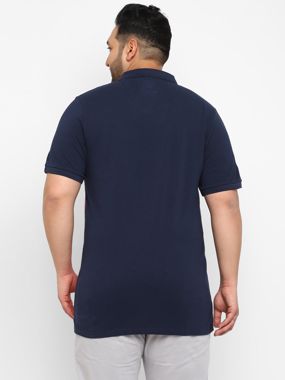 Plus Men's Navy Blue, White, Red Colour-Block Regular Fit Half Sleeve Cotton Polo T-Shirt