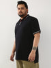 Plus Men's Black Solid Regular Fit Half Sleeve Cotton Polo T-Shirt
