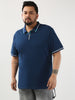 Plus Men's Estate Blue Solid Regular Fit Half Sleeve Cotton Polo T-Shirt