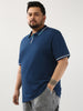 Plus Men's Estate Blue Solid Regular Fit Half Sleeve Cotton Polo T-Shirt