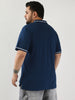 Plus Men's Estate Blue Solid Regular Fit Half Sleeve Cotton Polo T-Shirt