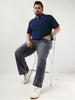 Plus Men's Navy Solid Regular Fit Half Sleeve Cotton Polo T-Shirt