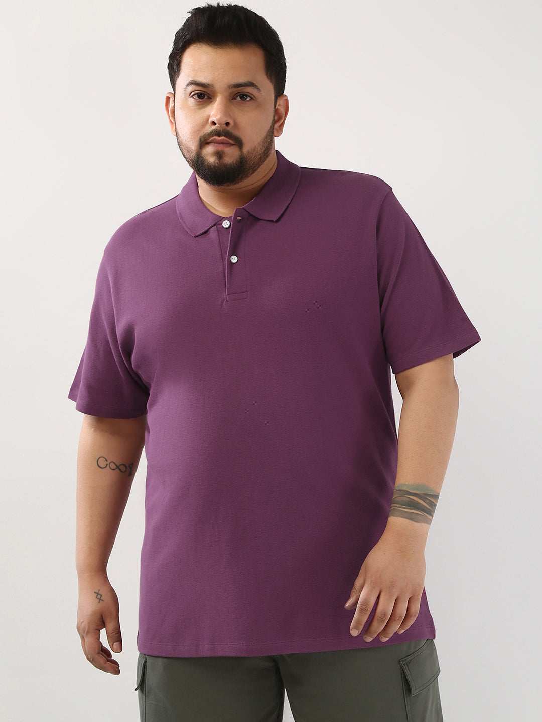 Plus Men's Acai Berry Solid Regular Fit Half Sleeve Cotton Polo T-Shirt
