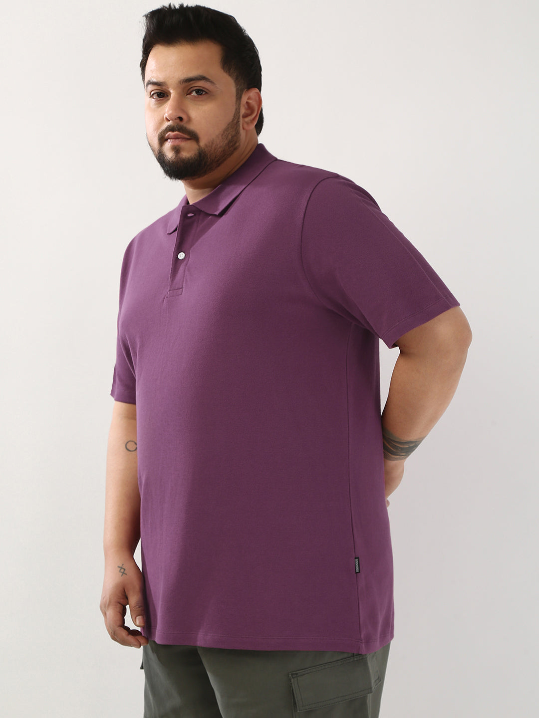 Plus Men's Acai Berry Solid Regular Fit Half Sleeve Cotton Polo T-Shirt