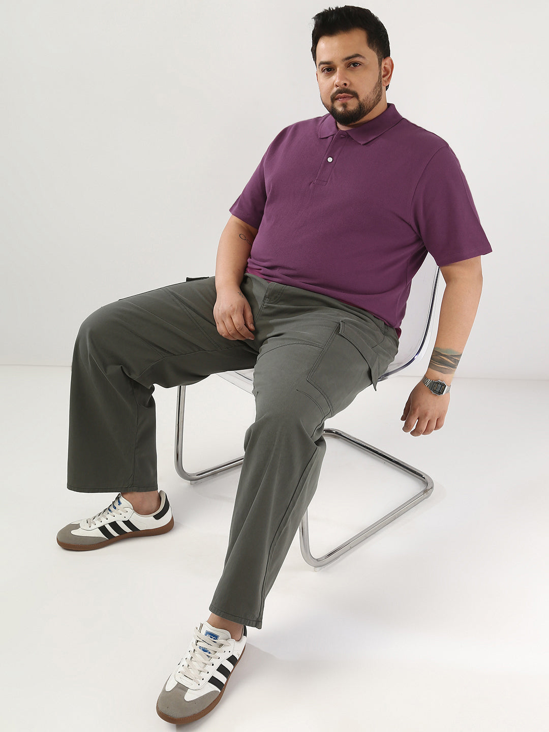 Plus Men's Acai Berry Solid Regular Fit Half Sleeve Cotton Polo T-Shirt