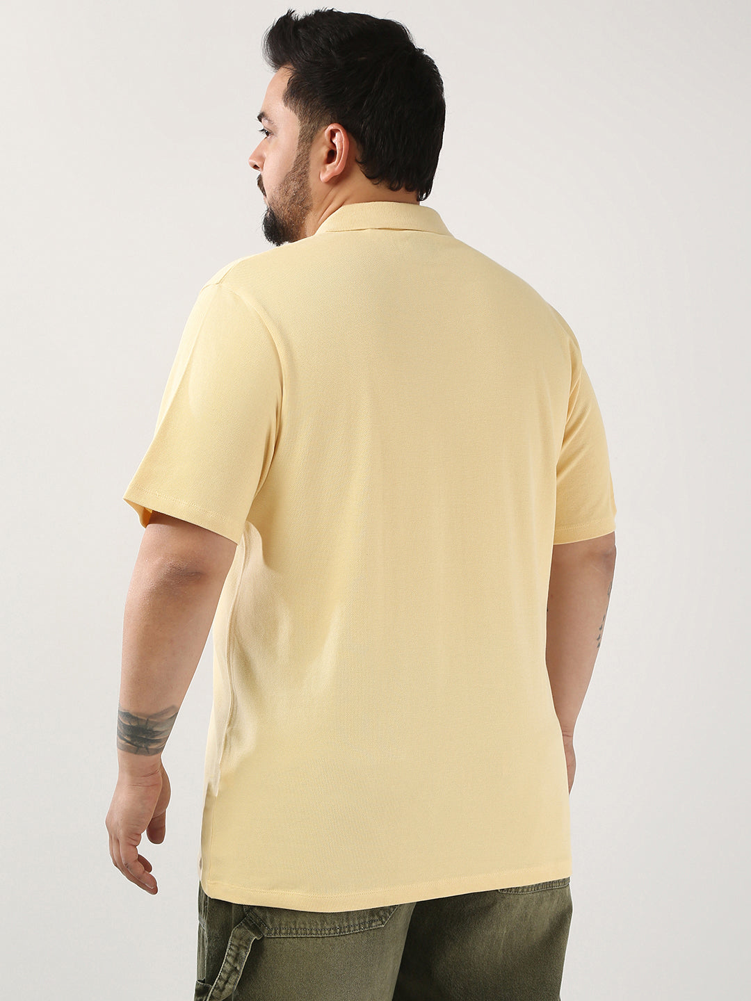 Plus Men's Beige Solid Regular Fit Half Sleeve Cotton Polo T-Shirt