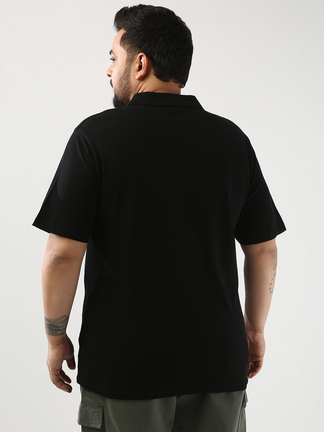 Plus Men's Black Solid Regular Fit Half Sleeve Cotton Polo T-Shirt