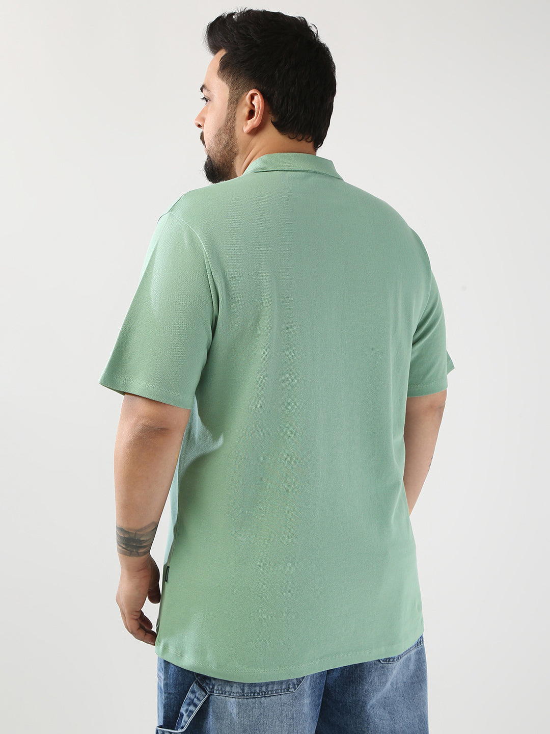 Plus Men's Granite Green Solid Regular Fit Half Sleeve Cotton Polo T-Shirt