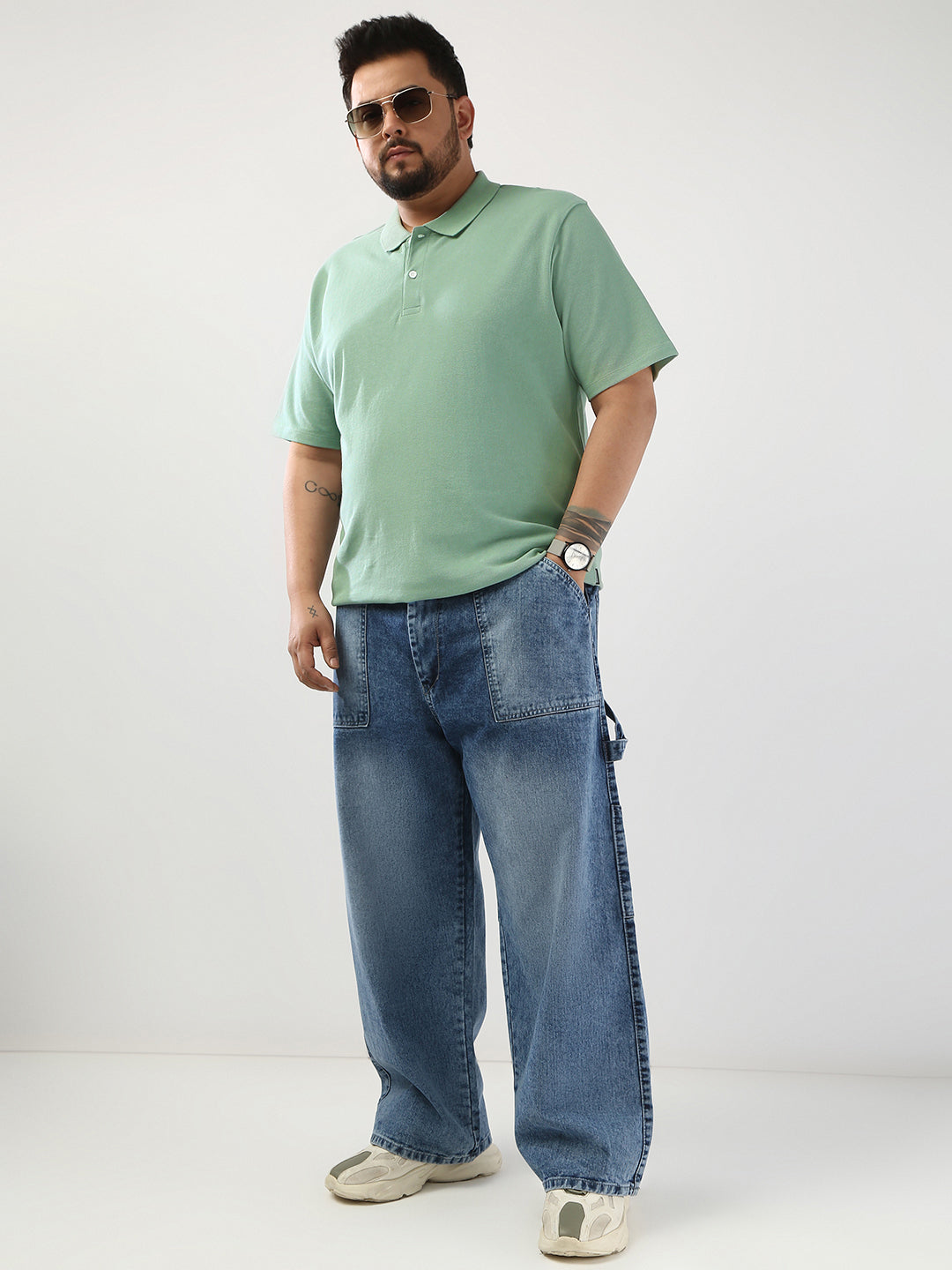 Plus Men's Granite Green Solid Regular Fit Half Sleeve Cotton Polo T-Shirt