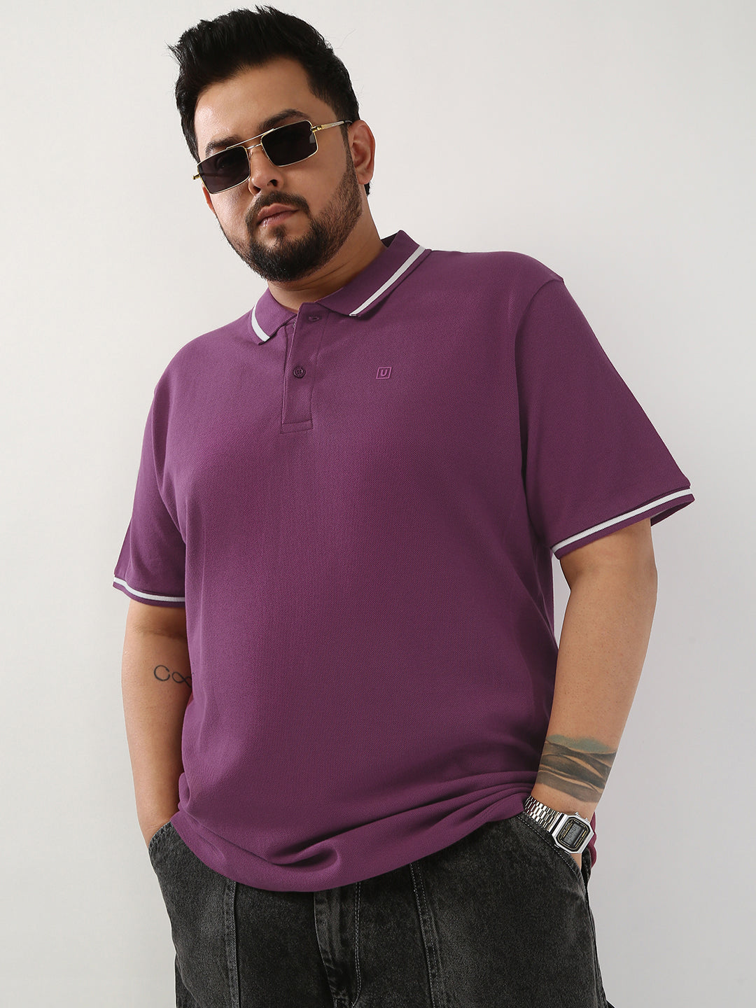 Plus Men's Acai Berry Solid Regular Fit Half Sleeve Cotton Polo T-Shirt