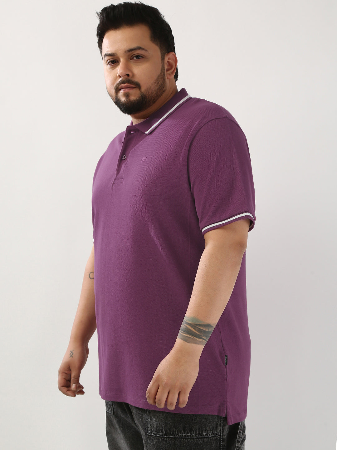 Plus Men's Acai Berry Solid Regular Fit Half Sleeve Cotton Polo T-Shirt
