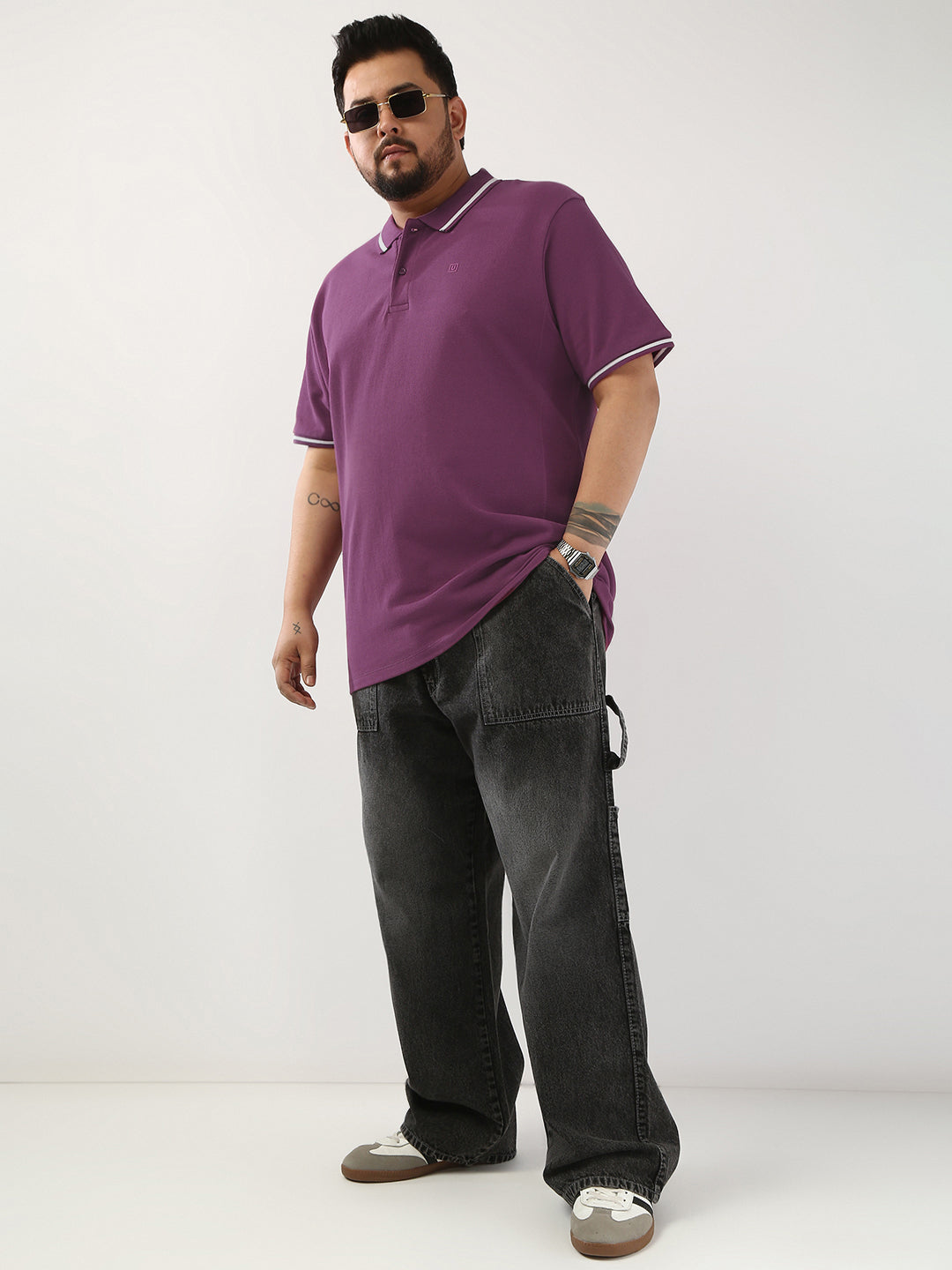 Plus Men's Acai Berry Solid Regular Fit Half Sleeve Cotton Polo T-Shirt