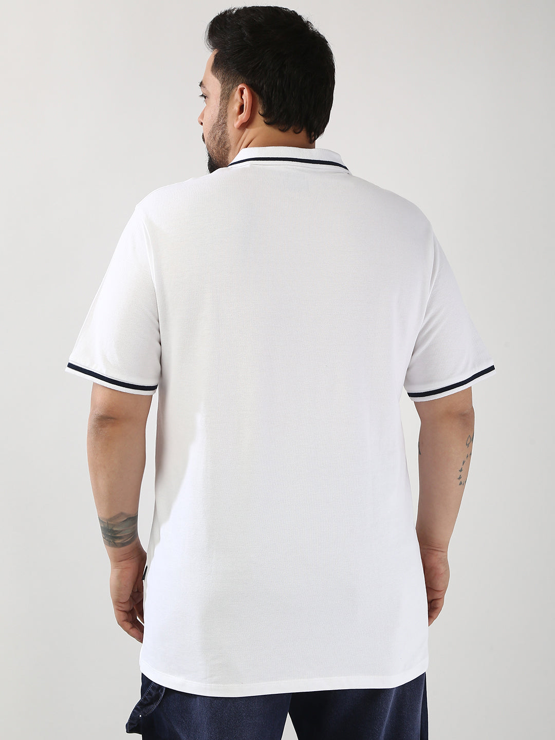 Plus Men's White Solid Regular Fit Half Sleeve Cotton Polo T-Shirt
