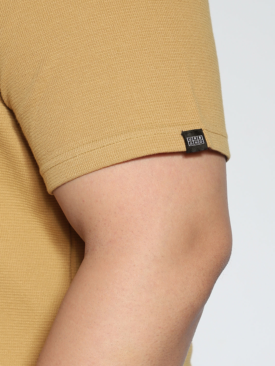 Plus Men's Beige Textured Regular Fit Half Sleeve Cotton Polo T-Shirt