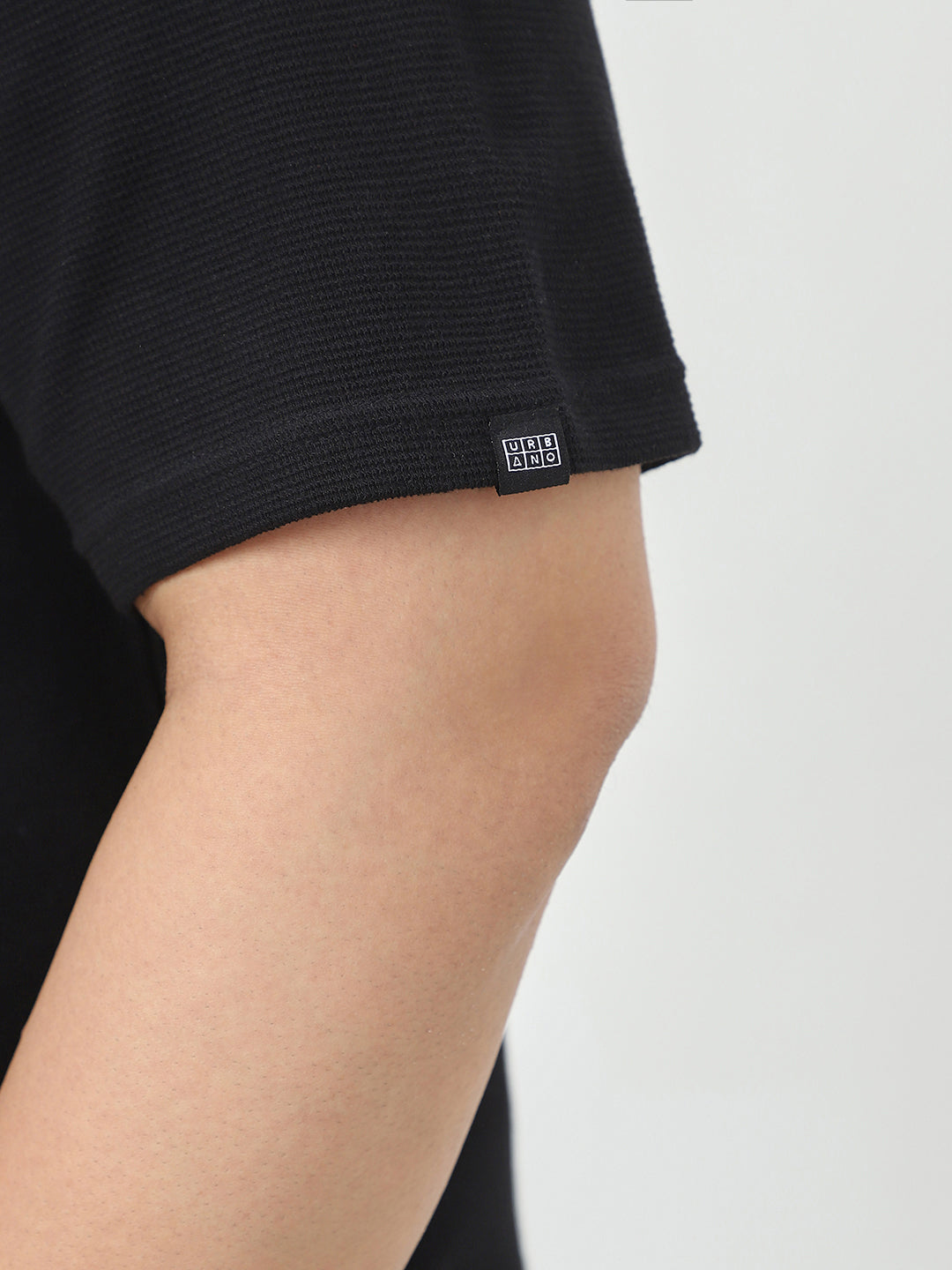 Plus Men's Black Textured Regular Fit Half Sleeve Cotton Polo T-Shirt