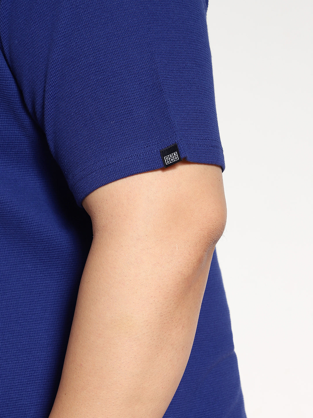 Plus Men's Blue Textured Regular Fit Half Sleeve Cotton Polo T-Shirt