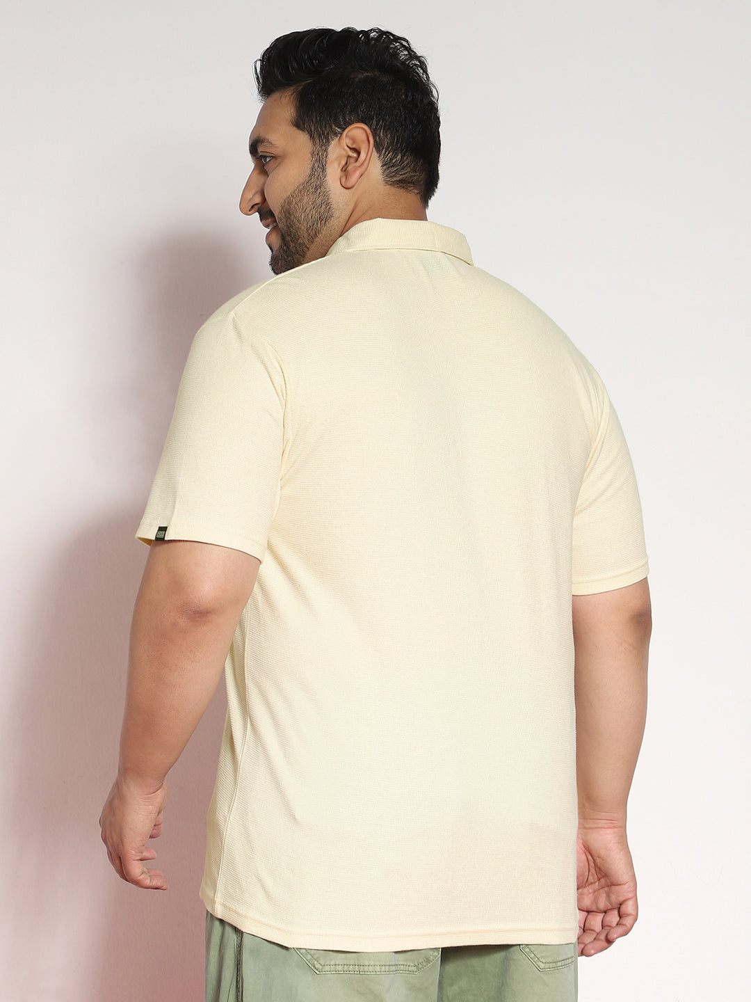 Plus Men's Cloud Cream Textured Regular Fit Half Sleeve Cotton Polo T-Shirt