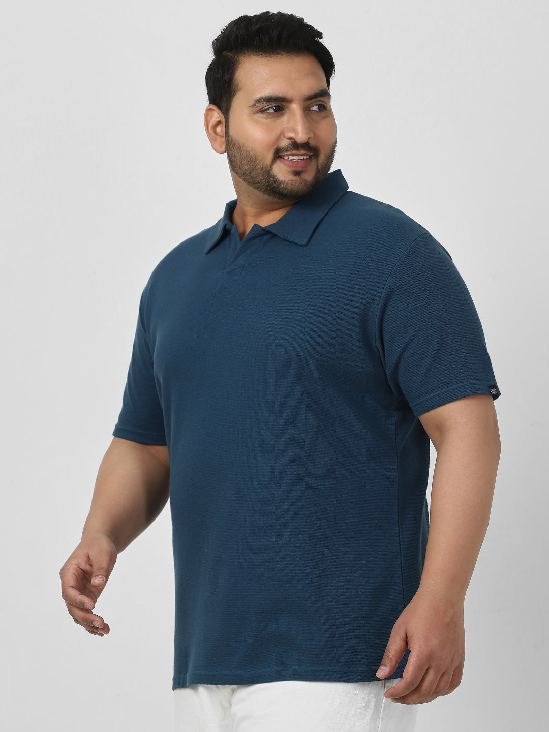Plus Men's Deep Navy Textured Regular Fit Half Sleeve Cotton Polo T-Shirt