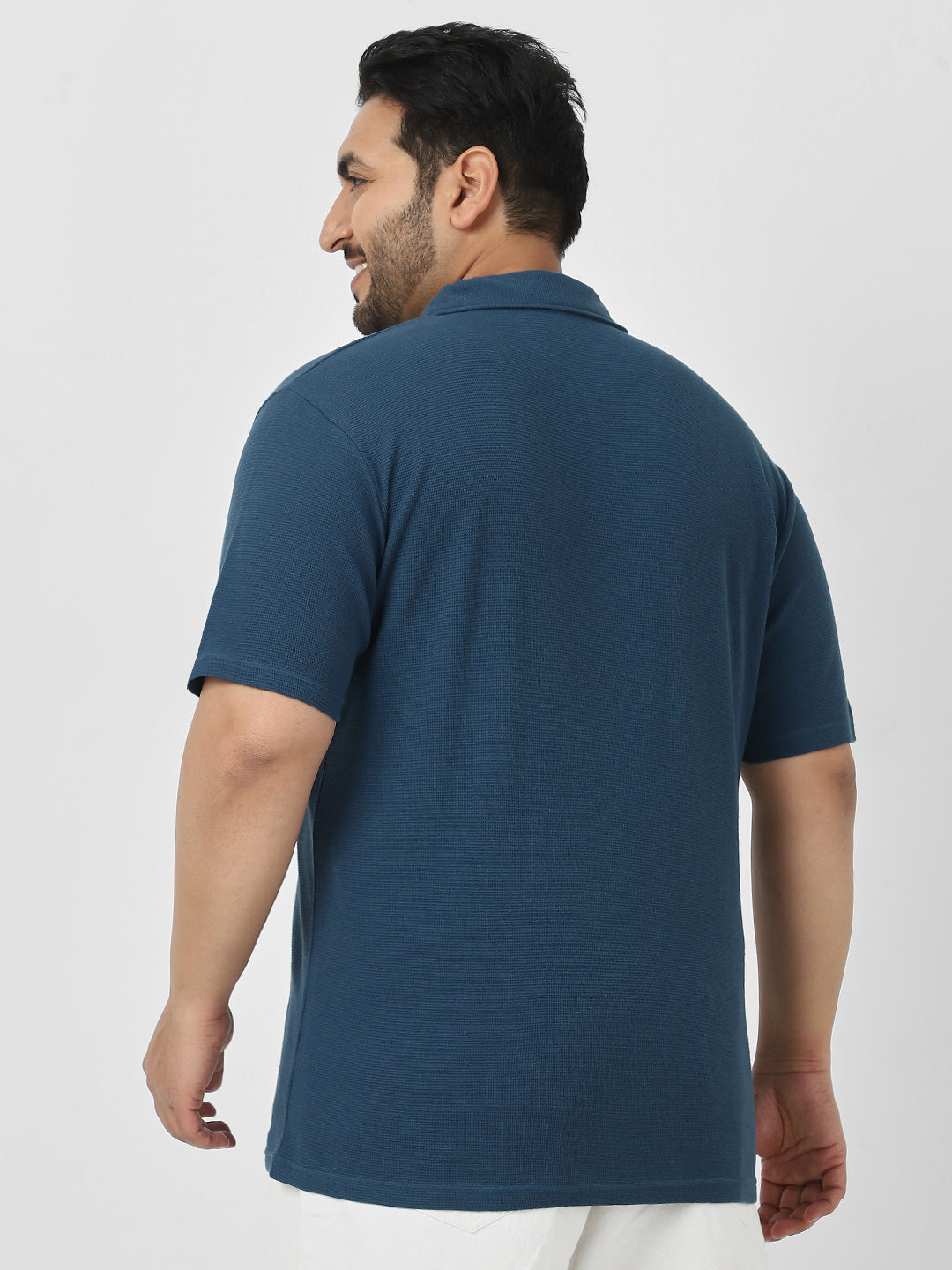 Plus Men's Deep Navy Textured Regular Fit Half Sleeve Cotton Polo T-Shirt