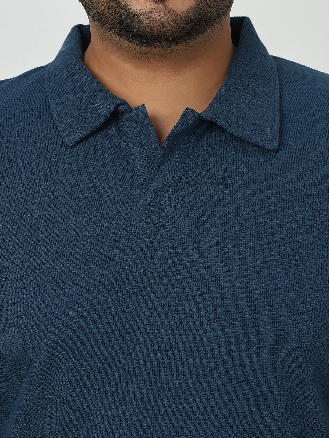Plus Men's Deep Navy Textured Regular Fit Half Sleeve Cotton Polo T-Shirt