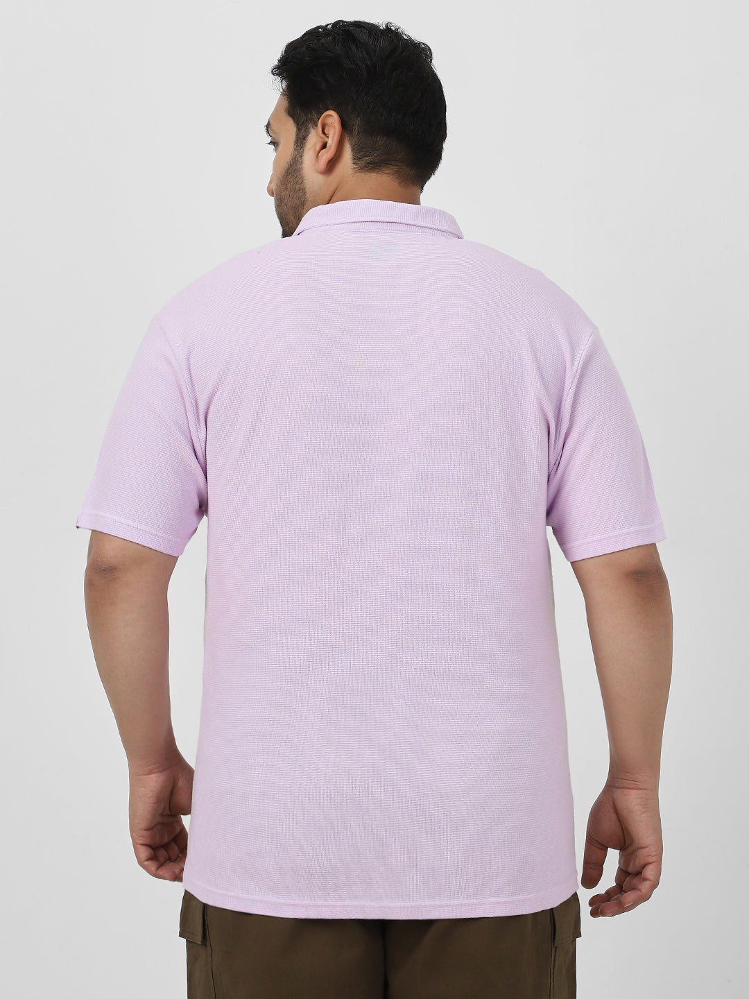 Plus Men's Lilac Textured Regular Fit Half Sleeve Cotton Polo T-Shirt