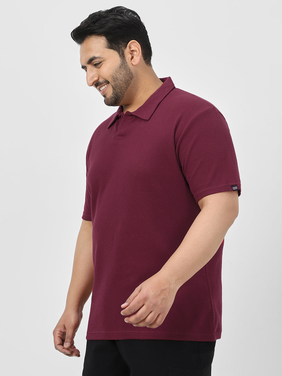 Plus Men's Maroon Textured Regular Fit Half Sleeve Cotton Polo T-Shirt
