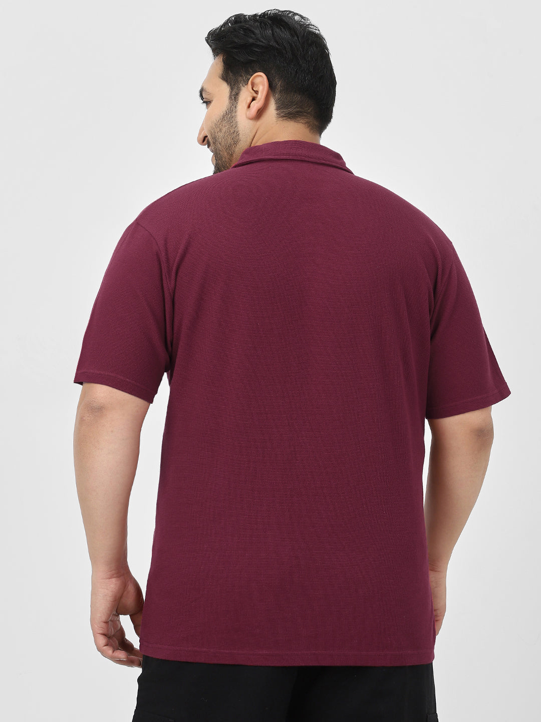 Plus Men's Maroon Textured Regular Fit Half Sleeve Cotton Polo T-Shirt