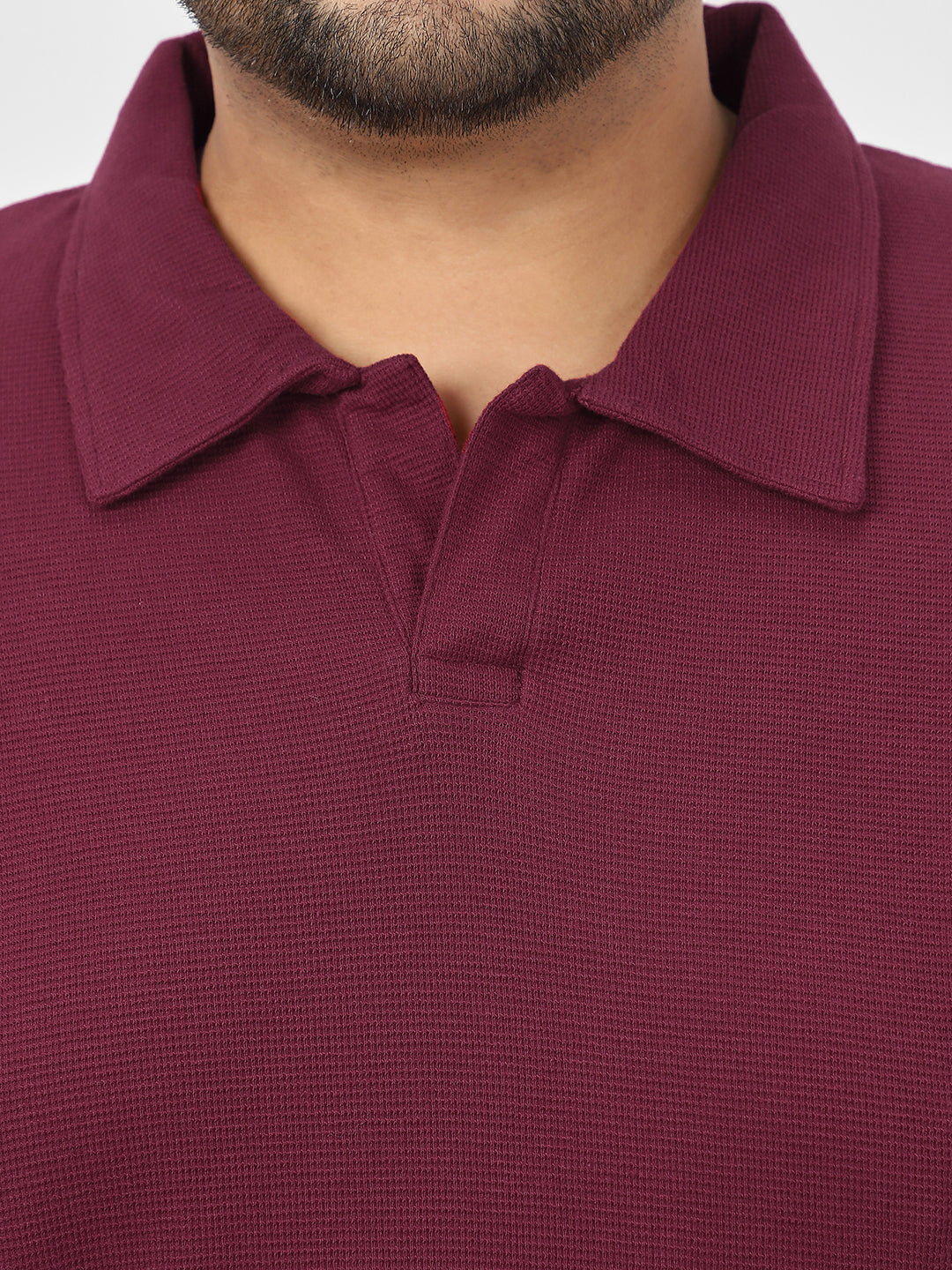 Plus Men's Maroon Textured Regular Fit Half Sleeve Cotton Polo T-Shirt
