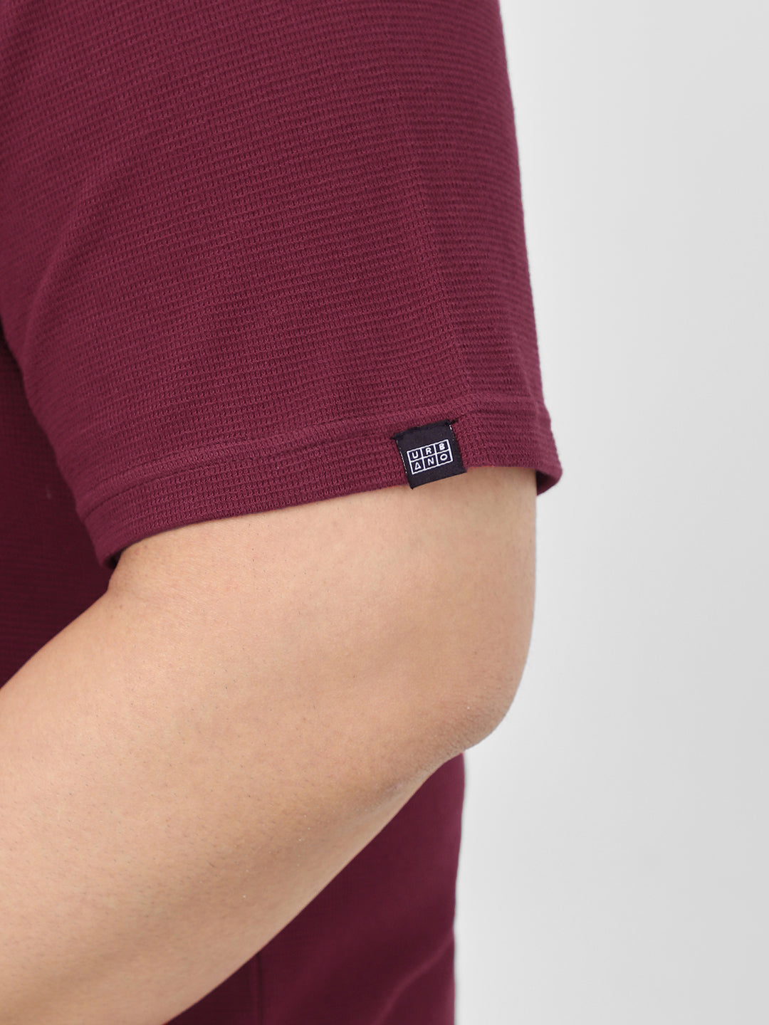 Plus Men's Maroon Textured Regular Fit Half Sleeve Cotton Polo T-Shirt