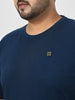 Plus Men's Navy Blue Solid Regular Fit Round Neck Cotton T-Shirt