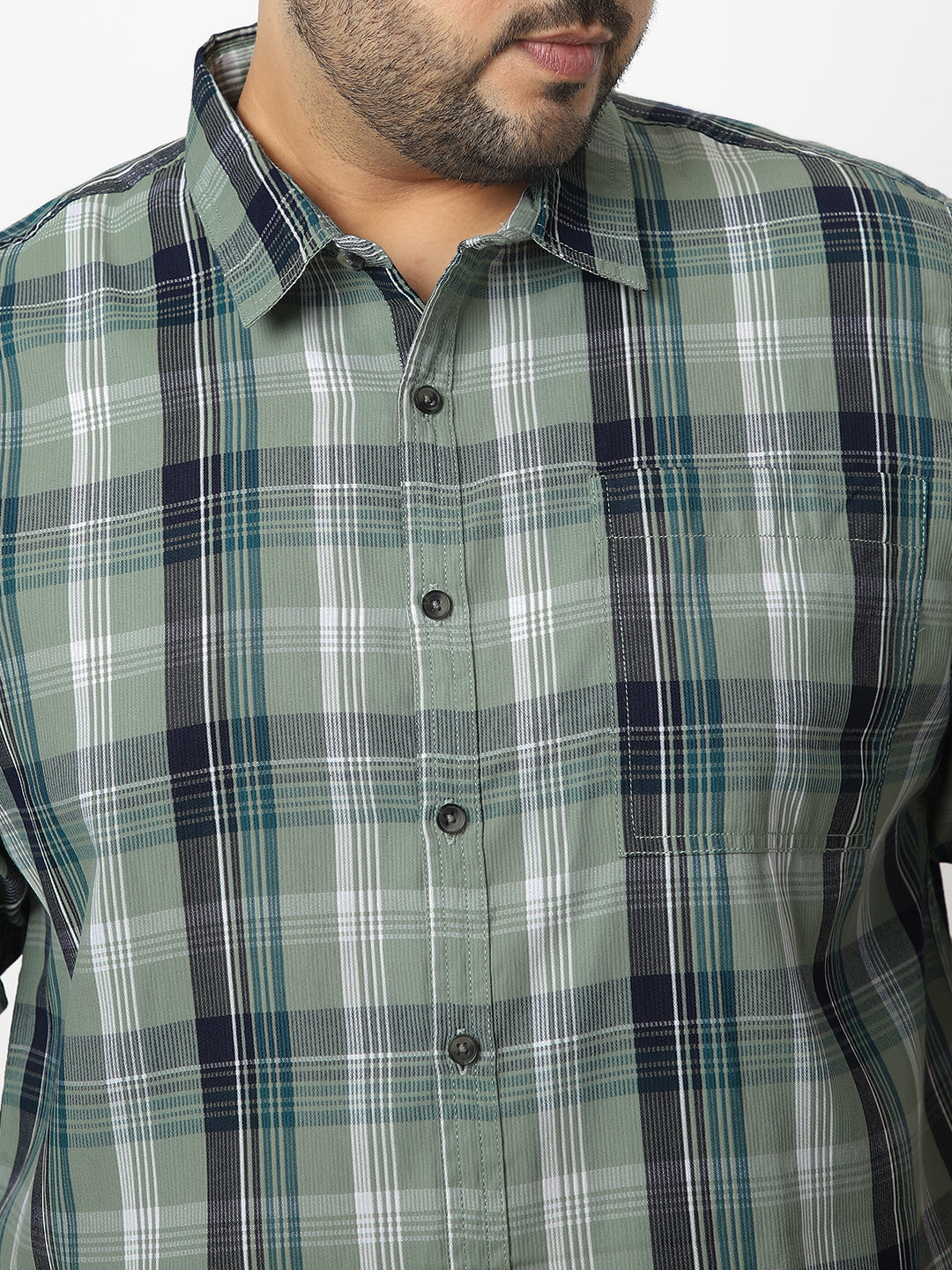 Plus Men's Green Cotton Full Sleeve Regular Fit Casual Checkered Shirt