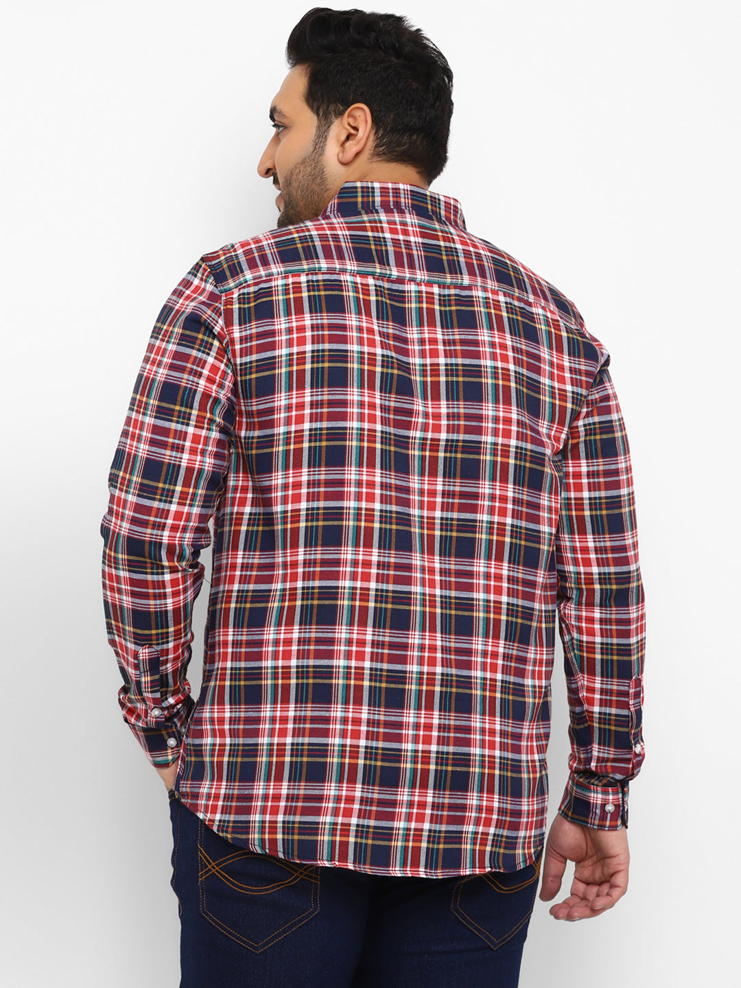 Plus Men's Red Cotton Full Sleeve Regular Fit Casual Checkered Shirt