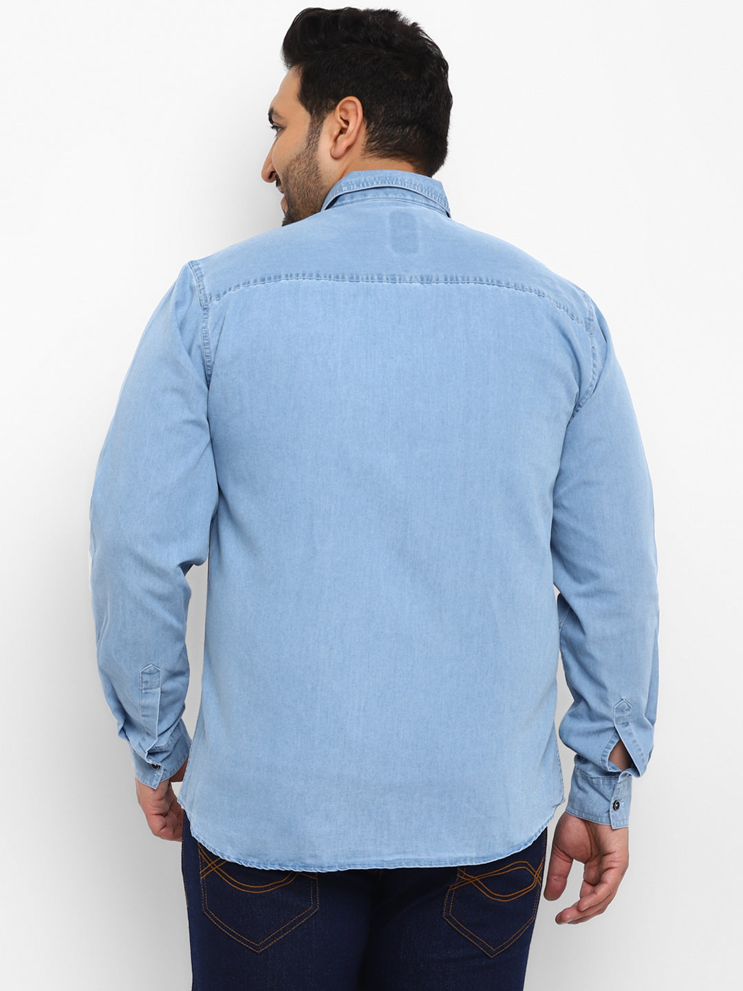 Plus Men's Light Blue Full Sleeve Regular Fit Casual Denim Shirt