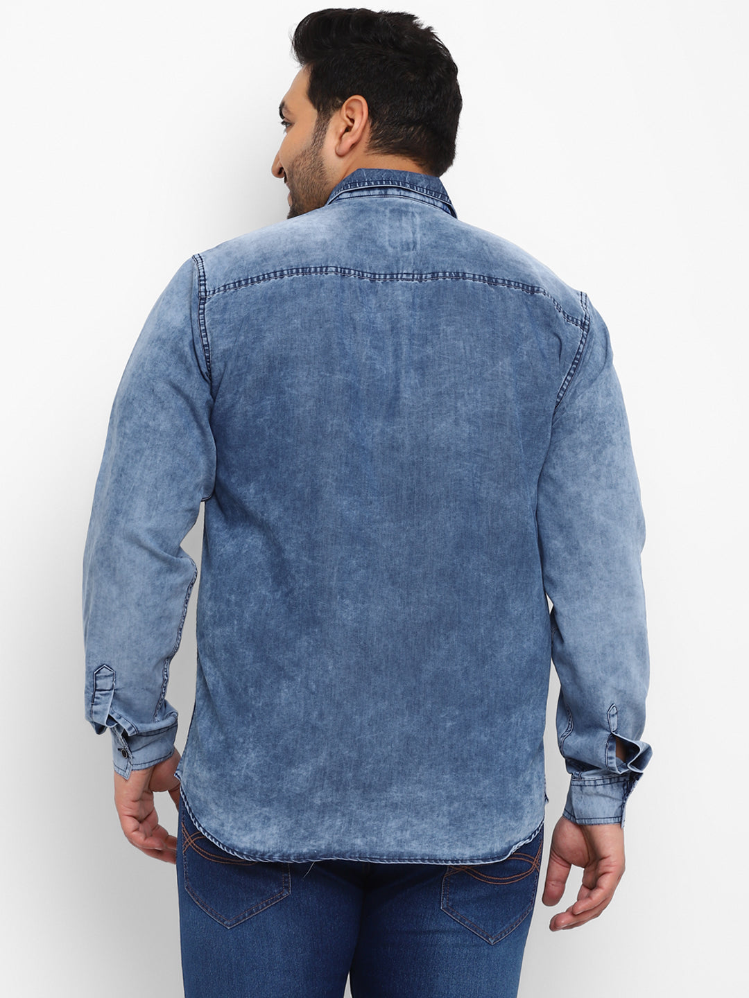 Plus Men's Blue Full Sleeve Regular Fit Casual Denim Shirt