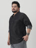 Plus Men's Black Regular Fit Full Sleeve Washed Denim Shirt