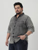 Plus Men's Ice Grey Regular Fit Full Sleeve Washed Denim Shirt