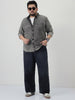 Plus Men's Ice Grey Regular Fit Full Sleeve Washed Denim Shirt