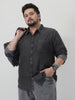 Plus Men's Grey Regular Fit Full Sleeve Washed Denim Shirt