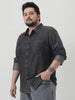 Plus Men's Grey Regular Fit Full Sleeve Washed Denim Shirt